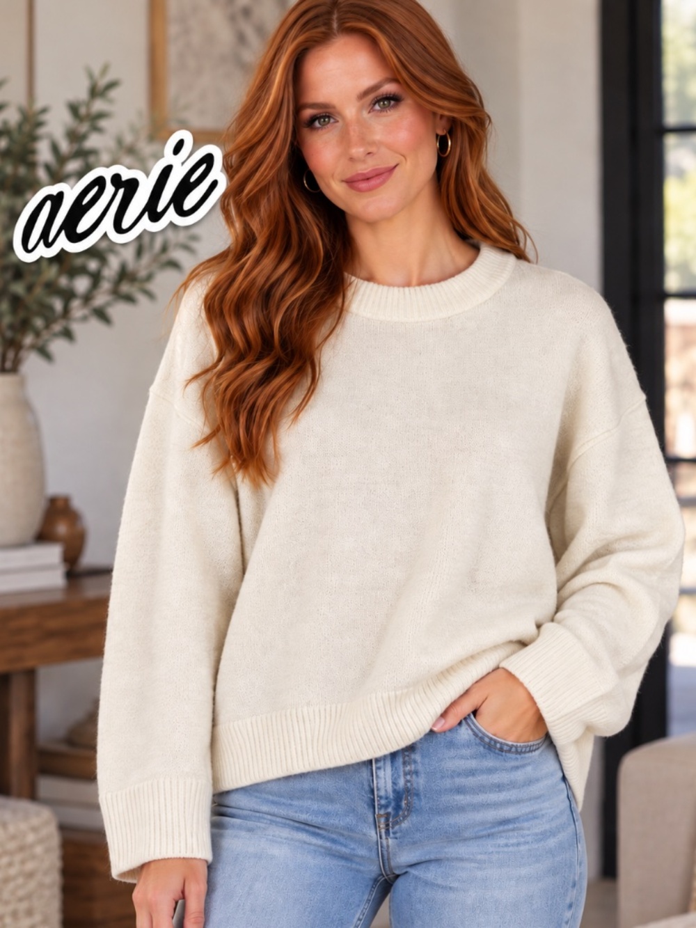 Aerie oversized Cream pullover Sweater